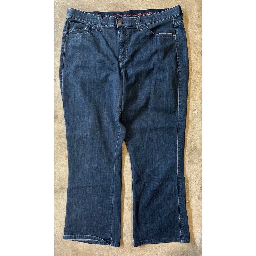 Lee Women’s 18 Blue Dark Wash Straight Leg Jeans Stretch Studded 5-Pocket